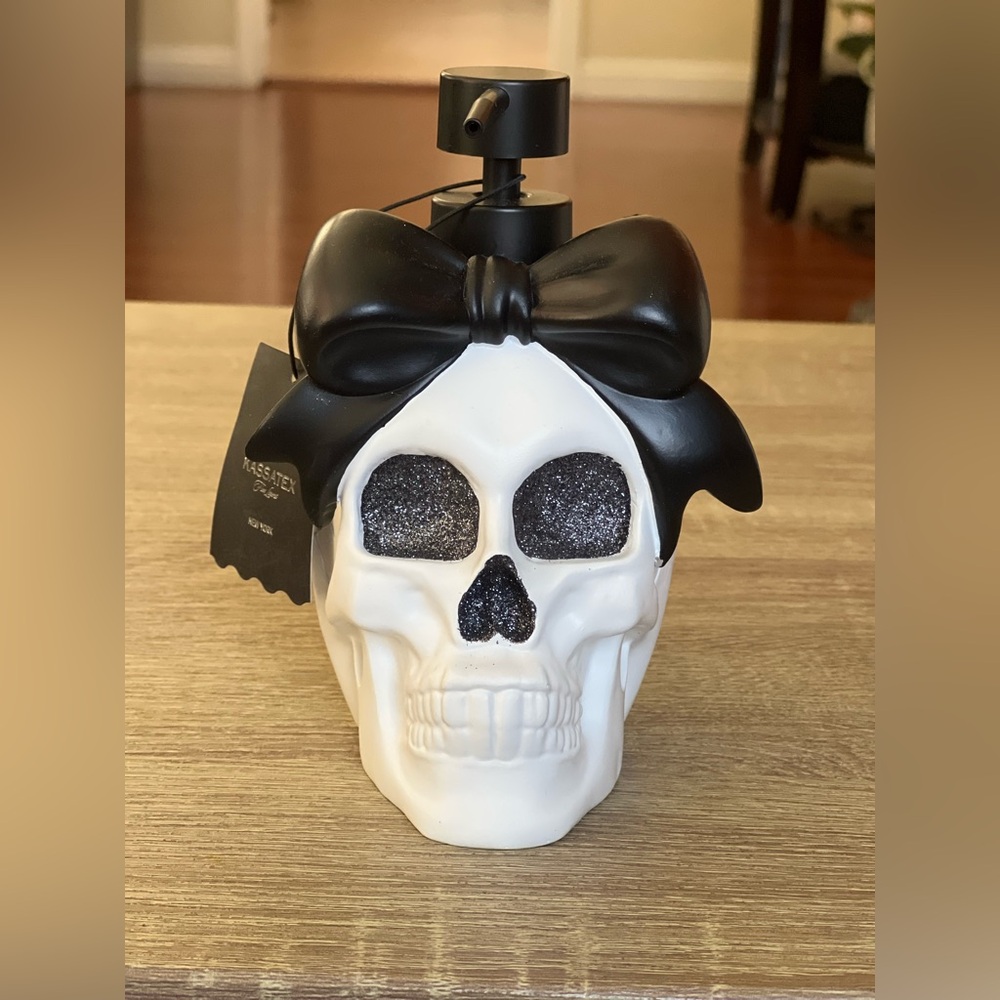 Stylish Skull soap/lotion dispenser with Black Bow